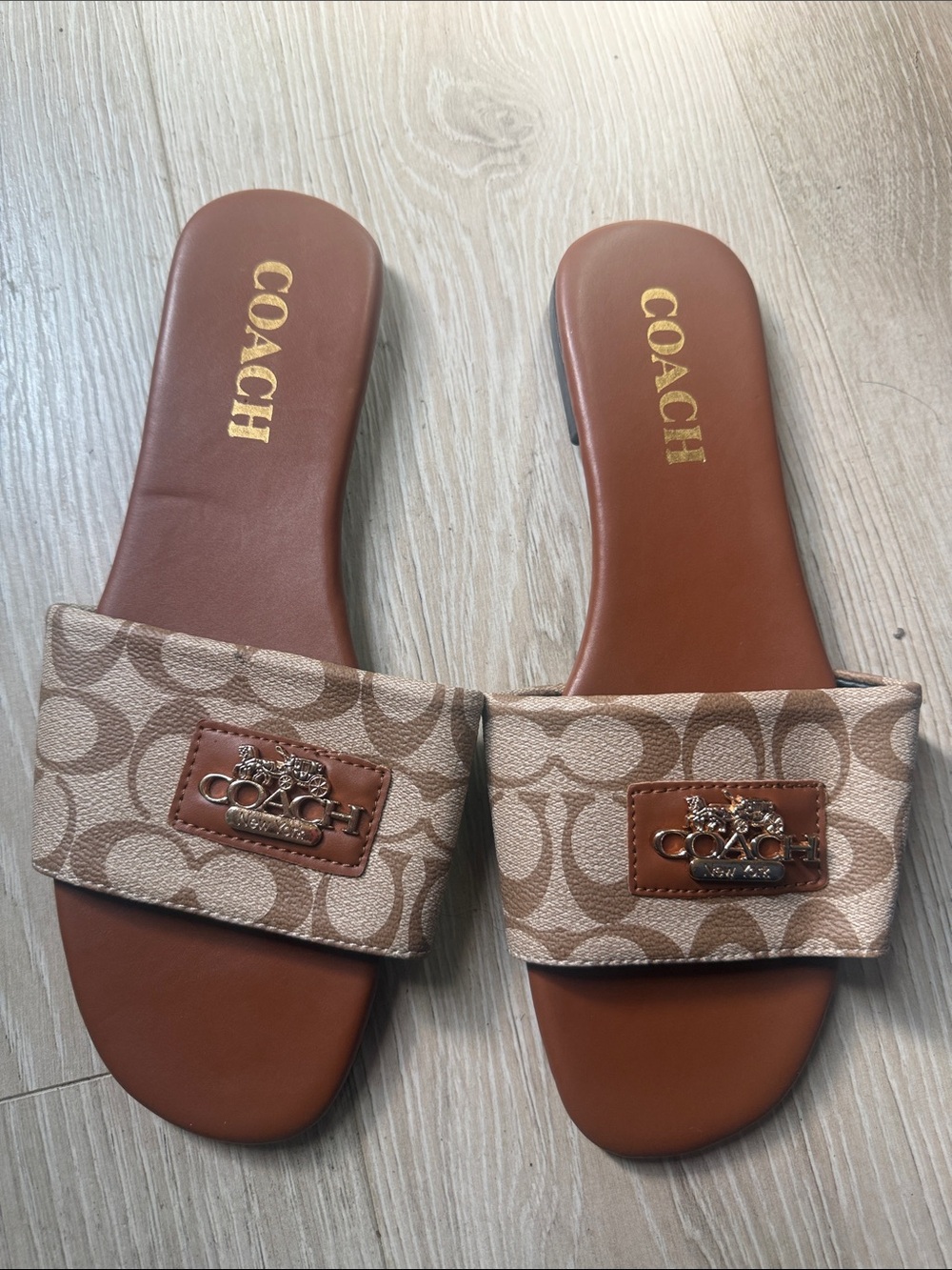 Coach Brown Signature Logo Slide Sandals